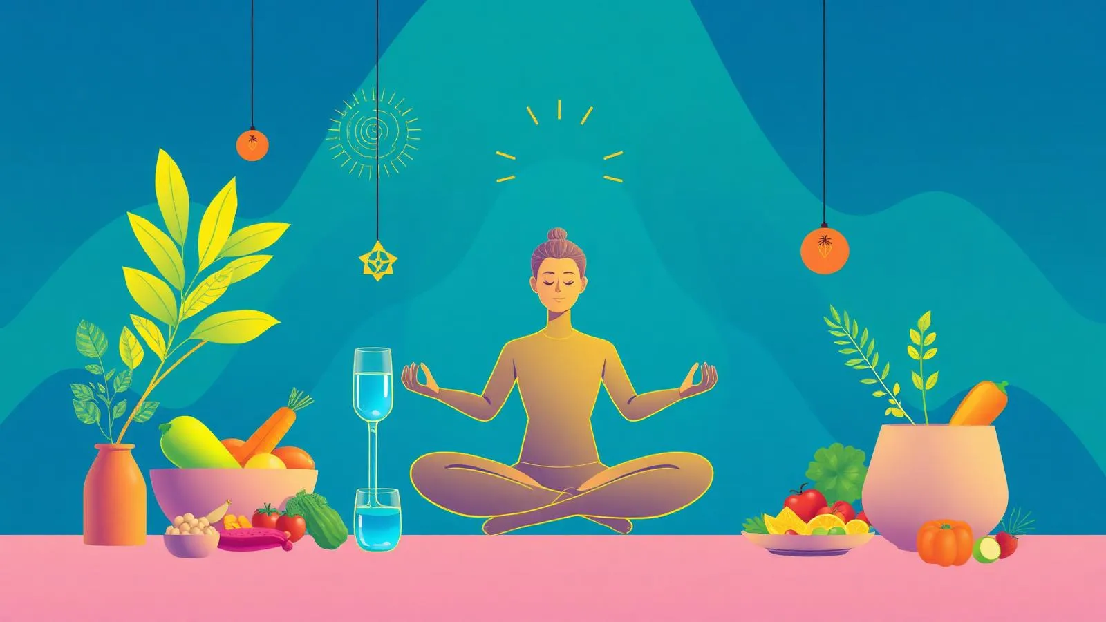 Mindful eating and balanced nutrition illustration